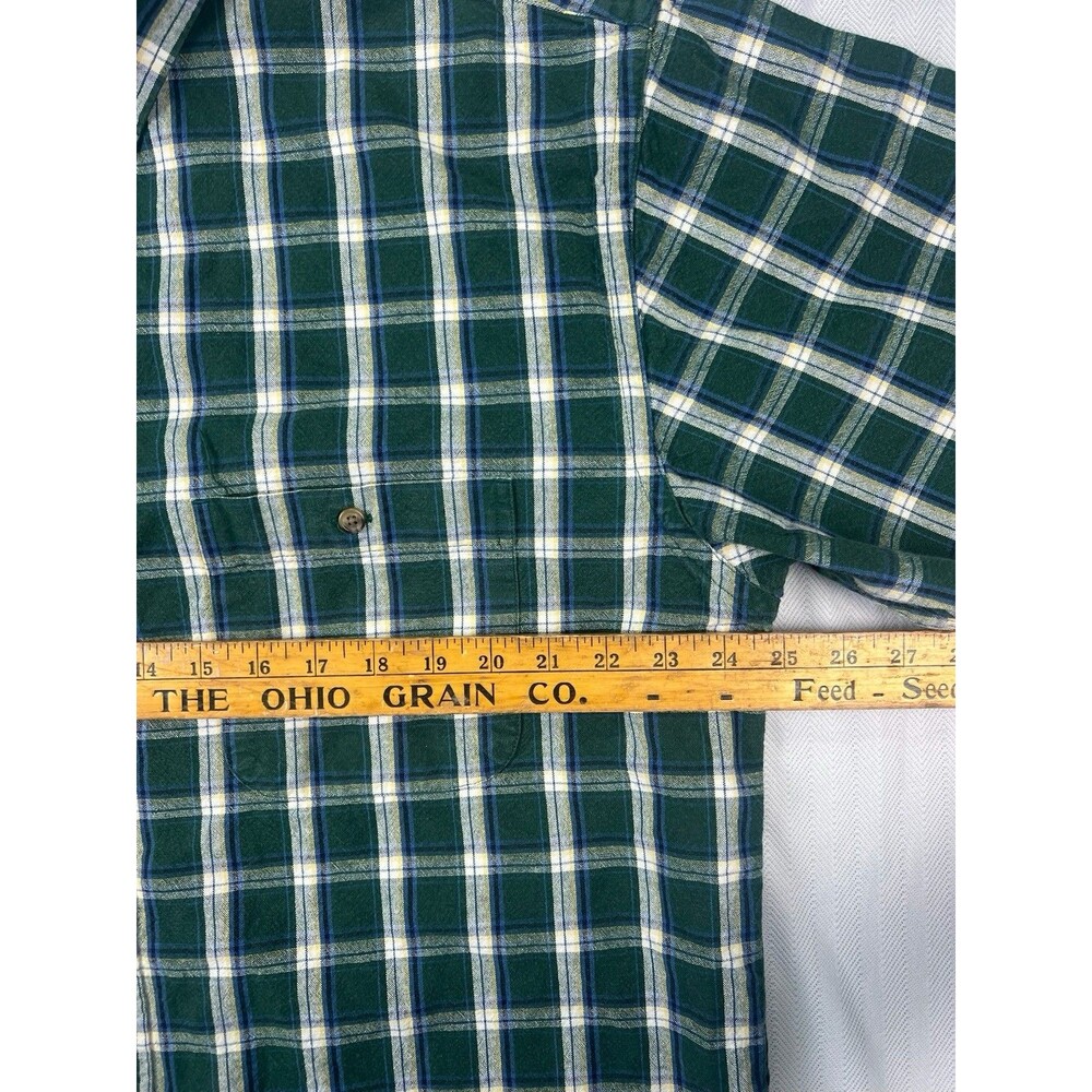 Eddie Bauer Mens L Tall Green Plaid Button Front Shirt 100% Cotton Preppy - Picture 8 of 8